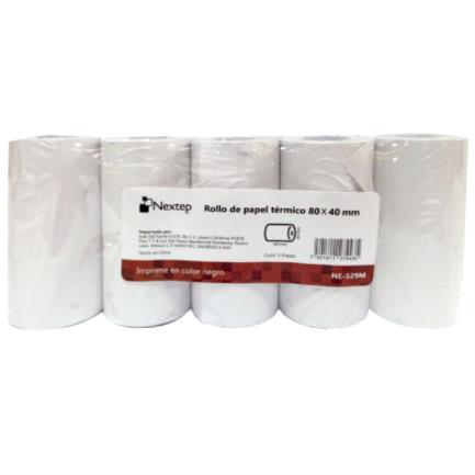 Rollo de Papel Nextep Térmico NE-529M 80x40 mm c/5 piezas gramage 55 y largo 14m + 5  impresión color negro - Rollo de Papel Nextep Térmico NE-529M 80x40 mm c/5 piezas gramage 55 y largo 14m + 5  impresión color negro -